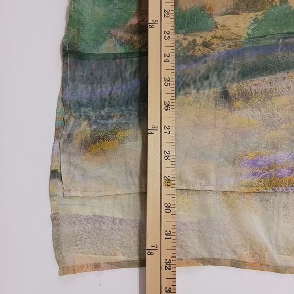 John Mark Silk Watercolor Landscape Print V-Neck Tunic Top Medium Multicolor - Picture 13 of 13